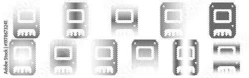 Device Ssd Halftone Icon Collection – Device Ssd Dotted Circles Halftones Geometric Dots Gradient – Dot Spray Gradient Vector Set – Device Ssd Illustration Halftone Gradient