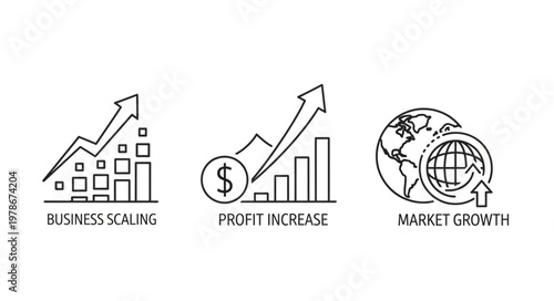 Bild auf Leinwand Hand drawn business growth and profit icons set.
