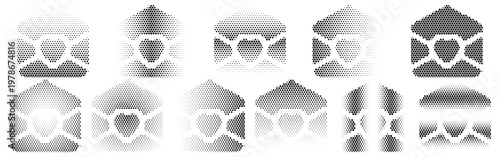 Envelope Open Heart Halftone Icon Collection – Envelope Open Heart Dotted Circles Halftones Geometric Dots Gradient – Dot Spray Gradient Vector Set for Modern Graphic Design