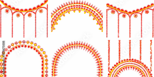 Intricate red and gold decorative arches arranged in a grid pattern