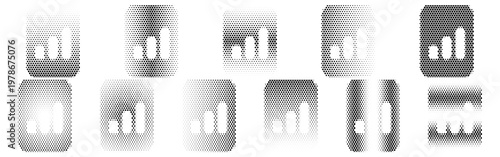 File Bar Graph Halftone Icon Collection – File Bar Graph Dotted Circles Halftones Geometric Dots Gradient – Dot Spray Gradient Vector Set for Modern Graphic Design