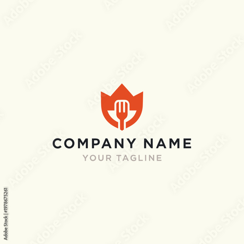 Modern Orange Fork Emblem Logo Design for Food Business.