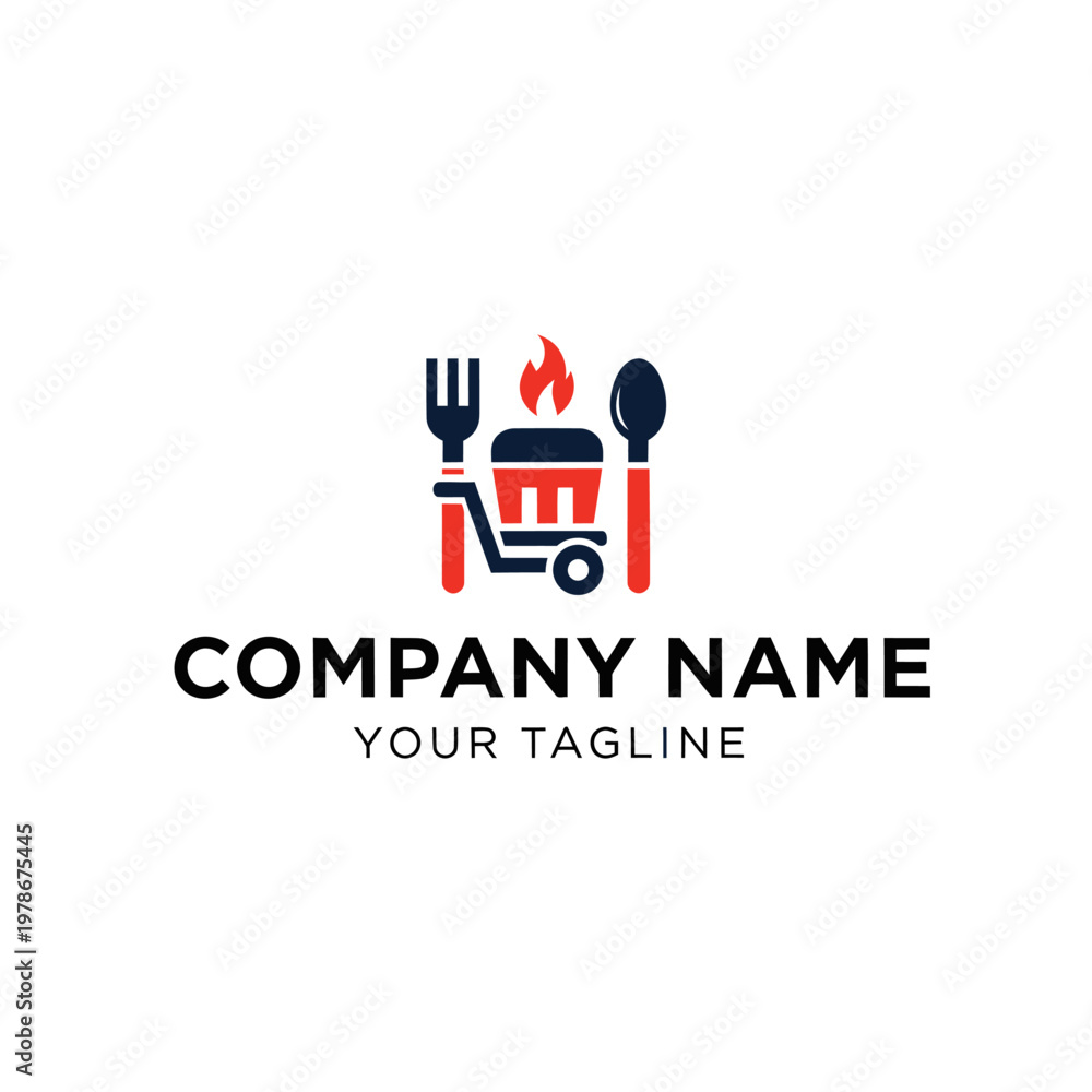 Fototapeta premium Restaurant Logo Design with Fork Spoon and Fire Element.