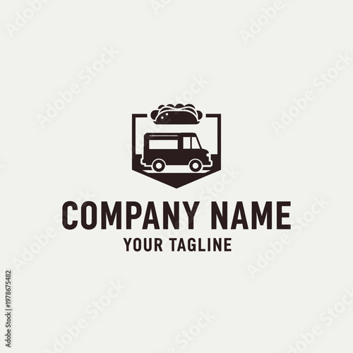 Food Truck Logo Design with Taco and Van Icon.
