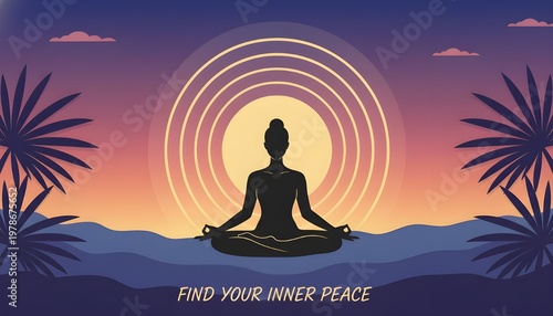 Find Your Inner Peace through Meditation and Yoga Silhouette at Sunset