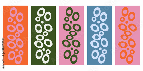 Abstract vertical stripes with repeating organic shapes and bold colors