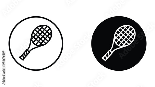Contrasting designs of classic tennis rackets in circular icons