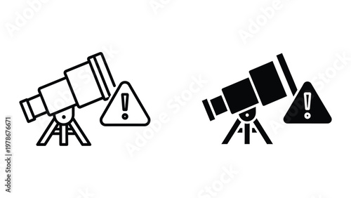 Comparison of two different types of telescope designs with warning symbols.