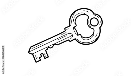 Hand drawn key sketch cartoon lock symbol vector icon