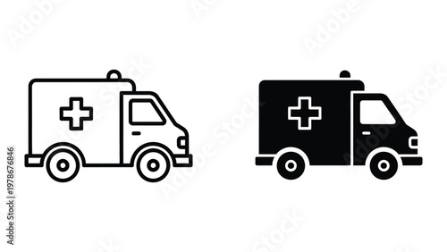 Comparison of two ambulance vehicle designs with medical cross symbols