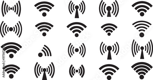 Wi-Fi signal icons on a white background in black color