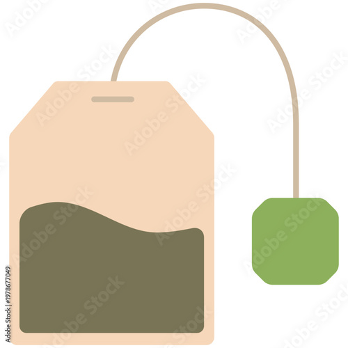 Minimalist flat illustration of a herbal teabag with a crescent moon tag for relaxation and mindfulness