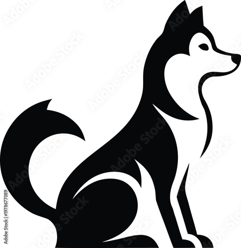 Gray wolf silhouette sitting profile view vector illustration
