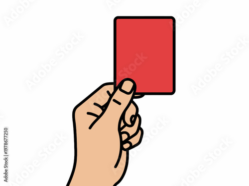 Hand holding red card for penalty or dismissal illustration