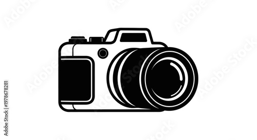 Black and white illustration of a camera.