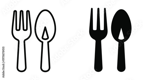Contrast between traditional and modern black and white cutlery design icons