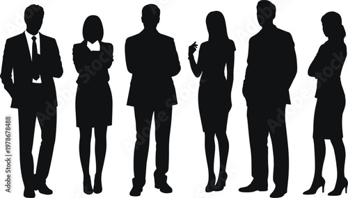 Silhouettes of Business People Standing Together on White Background women