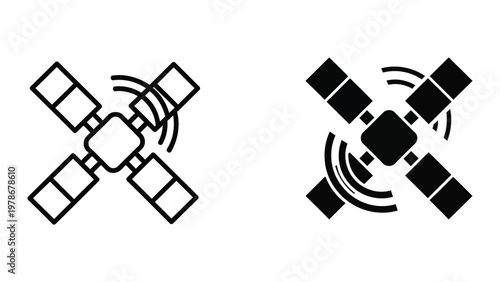 Comparison of two satellite icons with different signal transmission styles