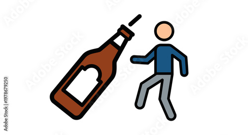 Alcoholism and Substance Abuse Concept Vector Illustration, Flat Style Graphic Representing a Person Struggling with Alcohol Addiction and Dependency Issues