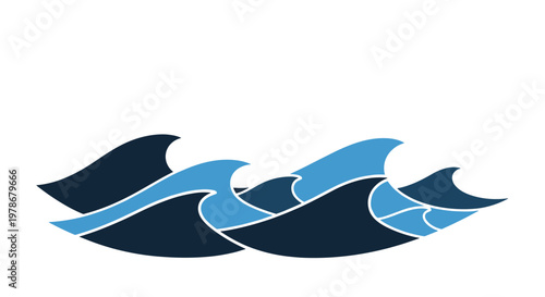 Stylized representation of blue ocean waves captures the movement and power of the sea in a clean graphic illustration style.
