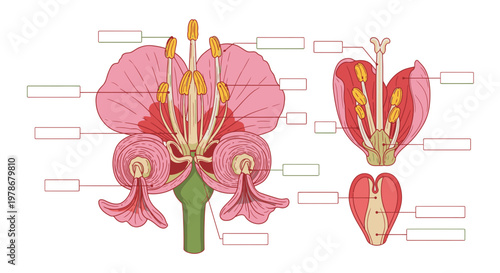 Anatomy of a Flower Diagram with Blank Labels Vector Illustration for Educational Biology Study and Scientific Botanical Classroom Learning Materials