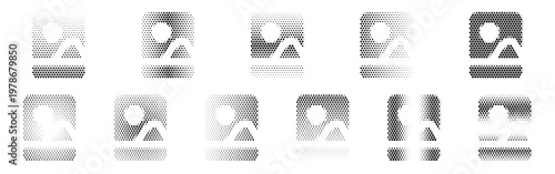 Instant Picture Halftone Icon Collection – Instant Picture Dotted Circles Halftones Geometric Dots Gradient – Dot Spray Gradient Vector Set for Modern Graphic Design