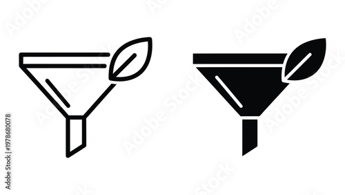 Contrasting funnel icons with and without filled design elements and leaf accents