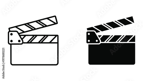 Contrast between traditional and modern film clapperboards in black and white illustration