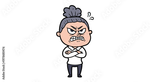Angry Woman with Crossed Arms Vector Illustration, Annoyed Mature Female Character Expressing Frustration and Displeasure in Flat Cartoon Style Graphic Design