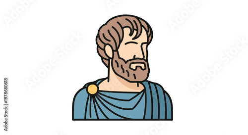 Aristotle Portrait Vector Illustration, Ancient Greek Philosopher Character Design in Flat Graphic Style for Educational Content and Historical Projects