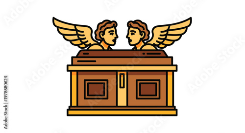 Ark of the Covenant Vector Illustration, Biblical Artifact with Cherubim Angels, Religious Symbolism Graphic Design for Historical and Spiritual Projects