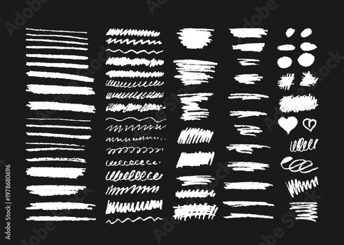 Doodle Scribbles Brush Strokes Set isolated. Charcoal Crayon Hand Drawn Brush Strokes. Abstract Pencil Felt Pen Pastel Pen Spiral Zigzag Scribbles Doodle lines wavy lines shapes with Pencil Hand drawn