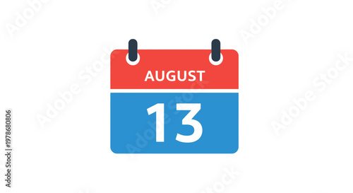 August 13 Calendar Date Vector Illustration, Flat Style Graphic Icon for Daily Schedule and Event Planning