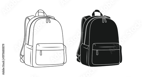 Two backpacks displayed one white outline one black fill a striking silhouette