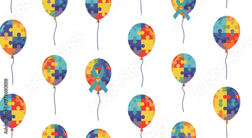 Autism Awareness Puzzle Piece Balloons Vector Illustration, Colorful Pattern Design for World Autism Awareness Day Background, Charity Event Concept Graphic