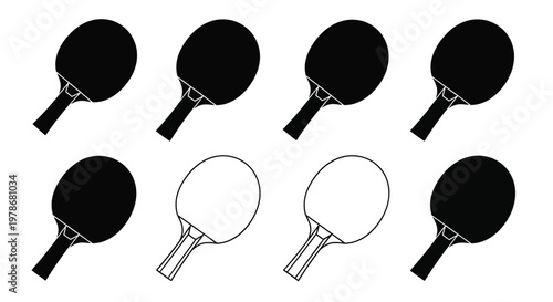 Arrangement of table tennis paddles in black and white silhouette