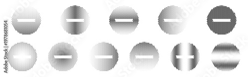 Minus Circle Halftone Icon Collection – Minus Circle Dotted Circles Halftones Geometric Dots Gradient – Dot Spray Gradient Vector Set – Minus Circle Illustration Halftone Gradient