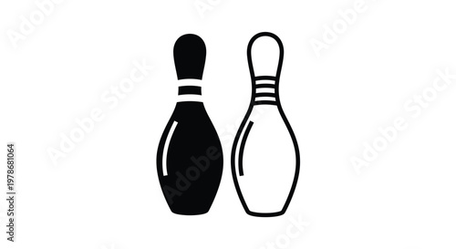 Two bowling pins depicted in a stark black graphic silhouette