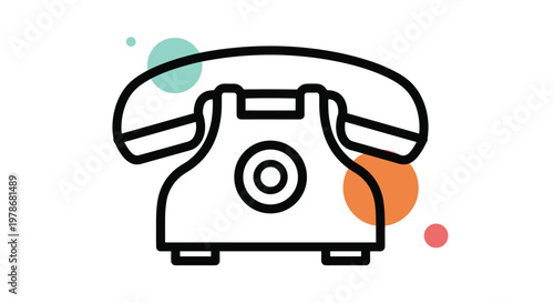 Retro rotary dial telephone illustration with colorful background circles representing classic communication technology and nostalgia.