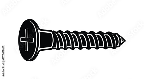 A black screw depicted in a minimalist high contrast silhouette