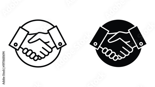 Two contrasting handshake icons representing agreement and partnership in different styles
