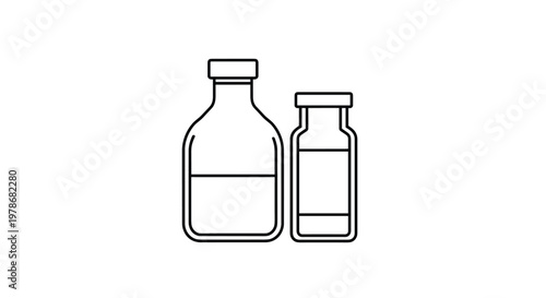 Two medical glass vials with caps representing vaccines or medicine containers shown in a clean black line art style.