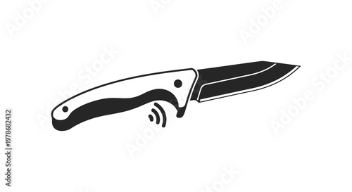 Black folding pocket knife illustration with wave like lines a striking silhouette