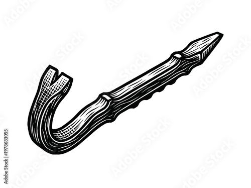 Vintage Pry Bar Hand Tool Engraving Illustration Black and White Line Art