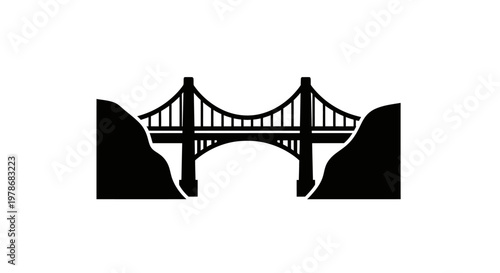 Black silhouette of a suspension bridge.
