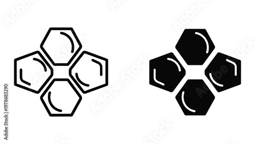 Comparison of empty and filled hexagonal molecular structures in black and white