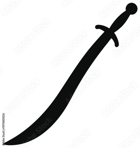 Sword medieval weapon silhouette icon with curved blade vector illustration