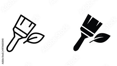 Contrast between a traditional paintbrush and a modernized eco-friendly paintbrush icon