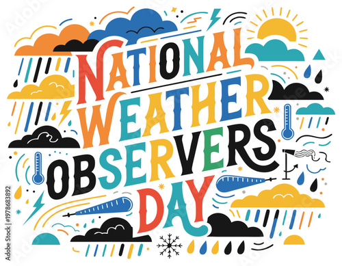 National Weather Observers Day Vector Illustration, Meteorology and Weather Science Design