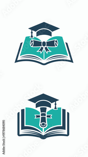 Graduation Cap Diploma Book Education Vector Icon White Background Symbol